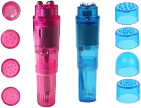 Finever 4497 Mini Massager Handheld With 4 Heads Pocket Pen For Body Face Pink And Blue