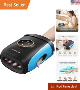 Fit King Ft-095h-bu2 Cordless Hand Massager With Compression And Heating Fingers Wrap Blue