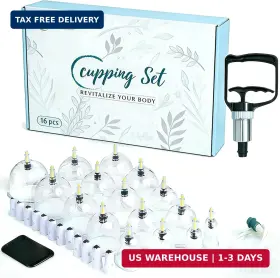 Oblitop 780745806845 Cupping Therapy Set 16 Pieces Chinese Kit With Pump Handle Medical-gra