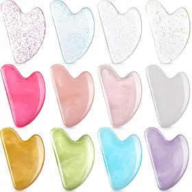 Sherr Xul-sherr-1436 12 Pcs Gua Sha Facial Tools Resin Heart Shaped Massage Guasha Tool For