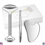 3-in-1 Gua Sha Facial Tools Set - Ice Rollers, Acupuncture Pen & Steel Massage. Fixed Price $44.21.