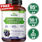 Zazzee High Strength Grape Seed 50:1 Extract, 60 Vegan Capsules, 95% Polyphenols. Fixed Price $17.97.