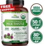 Zazzee Organic Milk Thistle Extract 20,000 Mg Strength, 200 Vegan Capsules. Fixed Price $42.97.